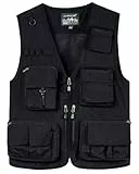 KTWOLEN Herren Anglerweste Sommer Leicht Schnelltrockenweste Funktionsweste Outdoor Fotografie Hundesport Weste Ärmellos Safari Weste mit Viele Taschen, Schwarz, L