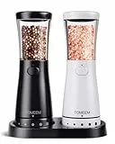 TOMEEM Salz und Pfeffermühlen elektrisch 2er Set aus Edelstahl (Wiederaufladbar, LED Beleuchtung, mit einstellbarem Keramikmahlwerk, Reinigungsbürste Bürste)