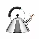Alessi 9093REX B Tea Rex Wasserkessel - Edelstahl 18/10 glänzend poliert mit schwarzem Griff und Kupfer metallisierter Flöte in Form eines prähistorischen Reptil