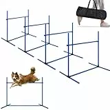 ORHEYA Agility Set Hunde Hürdenset Slalom Stangen Agility Ausrüstung für Hundetraining mit 4 x Hürden Höhenverstellbar, 104x70x101cm, Blau