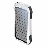 Boompods Neutron Solar-Powerbank 10000mAh - tragbares Ladegerät mit Solarpanel & LED-Taschenlampe, IPX4 wasserdichte Outdoor Akkubank mit 2 USB-Anschlüssen für Handy, Tablets und Camping, Weiß