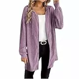 EMATOP Strickjacke Damen Winter Lang Cardigan Langarm Elegant Strickmantel mit Kapuze Pullover Bequem Baumwolle Winterjacke Open Front V-Ausschnitt Strickpullover Casual Lose Hemdjacke Outwear