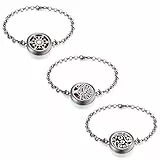 JewelryWe Schmuck 3pcs Damen Aromatherapie Armband, Edelstahl Hohle Baum des Lebens/Schneeflocken/Glücklich Wolken Aroma Öle Diffuser Duft Diffusor Locket Medaillon Charm-Armband Armkette, Silber
