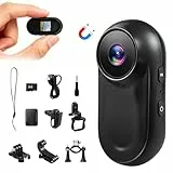 Mini Action Cam mit 64G Speicherkarte, 1080P HD und 130° Weitwinkel, Tragbare Kabellose Magnet Actionkamera Helmkamera Bodycam Haustier Kamera für Outdoor Sportarten, mit Multifunctional Accessories