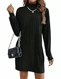Zeagoo Pulloverkleid Damen Strickkleid Langarm Rollkragenkleid Winterkleid Modisch Elegant Bequemes Rippstrick Kleid Figurbetont Herbst Outfit Alltag Party Schwarz M