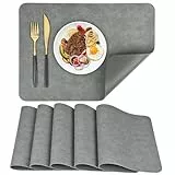 APLKER Platzsets 6er Set, rutschfest Abwaschbar Tischsets,Doppelseitigen Kunstleder Platzdeckchen, Hitzebeständig Platz-Matten für Küche Speisetisch, 43 x 30 cm (Grau, 6pcs)