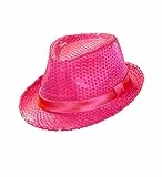 W WIDMANN MILANO Party Fashion 0078R - Fedora, Neon Rosa, mit Pailletten, Hut, Kopfschmuck, Accessoire, Karneval, Mottoparty