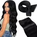 LaaVoo 60cm Echthaar Tressen Zum Einnähen Schwarz #1 Haartressen Remy Menschliches Haar 120g Glatt Extensions