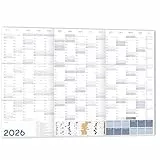 XXL Wandkalender 2026 Jahresplaner quer DIN A1+ 89x63 cm Wandplaner 2026 quer GEFALZT Querformat Poster gefaltet Jahreskalender 2026 Plakatkalender 16 Monate November 2025 - Februar 2026