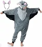 corimori Flauschiges Fledermaus-Kostüm für Kinder mit Haarreif | Halloween Fasching Kostüm Onesie für Mädchen, Jungen | Körpergröße 90-110cm