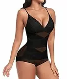 Niwicee Shapewear Damen Body Shapewear Damen Body Shaper Bauchweg Bodysuits Shaping Unterwäsche Formender Miederbody Formbody Miederslips Spitze Figurformende Tanga String(Schwarz-XXL)