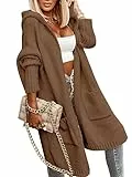 Tongmingyun Strickjacke Damen Lang Cardigan mit Kapuze Winter Grobstrickjacke Casual Lose Strickmantel Jacke Elegant Longstrickjacke Open Front Sweater Braun XL