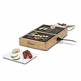Princess Dinner4Two Tischgrill mit Bambus, Raclette, 2 Grill- und 2 Servierplatten, 420W, 2m Kabellänge, 104020