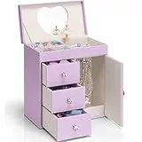 Vlando Schmuckkästchen mit Spieluhr für Mädchen, große Spieluhr für Kinder mit Ballerina als Dekoration für das Geburtstagszimmer, 4-lagiges Schmuckgeschenk für Mädchen und Kinder – Rosa