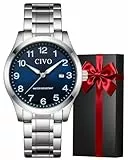CIVO Uhren Herren Edelstahl Silber: Armbanduhr Herren Analog Wasserdicht - Herrenuhr mit Datum Leuchtend Klassische Business Quarzuhr Blau Zifferblatt Geschenke für Männer