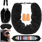 KufaerBeam Befüllbares Nackenkissen, Reisekissen Stopfbares für Flugzeug & Reisen, U-förmiges Füllbares Nackenkissen, Multifunktionales Nackenkissens mit Eye Mask und Ohrenstöpsel (Schwarz)