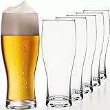 PLATINUX Biergläser 500ml (max. 640ml) aus Glas Set 6-Teilig Bierseidel Weizengläser hohes Bierglas 0,5L
