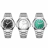 JewelryWe 3pcs Uhren Herren Analog Quarz Armbanduhr Luxus Mode Rechteckig Datum Kalender 30m Wasserdicht Edelstahl Armband Geschäfts Beiläufige Uhr mit Leuchtend Zeiger und Uhrenwerkzeug