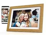 Cytem Digitaler Bilderrahmen 10.1 Zoll mit WLAN & Frameo, Anti-Glare Matt, 32GB Speicher, Bewegungssensor, für USB-Stick +SD-Karte, automatische Bilddehung, IPS-Touchscreen 1280x800, Holzoptik MDF