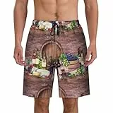 Xiso Ver Bottle Glass Red Wine Print Herren Casual Beach Shorts Elastische Taille Kordelzug Trockene Schnelle Sommershorts, Schwarz, XXX-Large