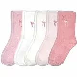 Huiguli Kuschelsocken Damen, 5 Paar Fuzzy Dicke Thermosocken für Winter Flauschige mit Anti-Rutsch, Größen 35-42, Warme Plüschsocken für Damen, Weihnachten Geschenk, Schmetterling Stickerei