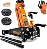 Verda Wagenheber hydraulisch 3T (130-490) + 2X Gummi + Profilmesser + Montagehandschuhe Rangierwagenheber, Profi, Tief, Doppelpumpsystem Doppelkolben, Heber, Werkstatt, Wohnmobil, Geländewagen PKW