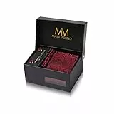 Massi Morino Krawatte Paisley Weinrot mit Einstecktuch Set Herren inkl. Manschettenknöpfe, Krawattennadel und Geschenkbox | Männer Krawattenset zur Hochzeit