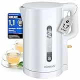 Bomann Wasserkocher 1,7L | 2200W für schnelles Erhitzen | BPA frei | Einhandbedienung | Wasserstandsanzeige | Kettle | Überhitzungsschutz | WK 6090 CB weiß