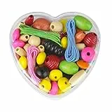 Lena 32043 - Bastelset Holzfädelperlen in Herz Dose, mit Fädelperlen aus Holz, ca. 2 cm groß, Holzperlen Mix Set für Kinder ab 3 Jahre, Perlen zum Selberbasteln von Ketten und Fädeln von Perlenschmuck