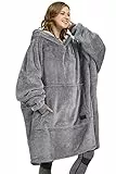 Kato Tirrinia Übergroße Warme Hoodie Sweatshirt Decke, Weiche Flanell Damen Deckenpullover, Komfortable Kapuzenpullover, Gemütlich Geschenke Decke für Erwachsene, Männer, Frauen, Teenager, Aschgrau