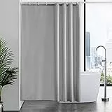 Furlinic Duschvorhang 180x200 Anti-schimmel Wasserdicht und Waschbar, Badvorhang in Badezimmer für Badewanne und Dusche, Textile aus Stoff Grau mit 12 Duschvorhangringe.