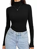Totatuit Pullover Damen Baumwolle Rollkragenshirt Lang Thermo Strick Pullover Elegant Kuscheliger Rollkragenpullover Gerippt Turtleneck Langarmshirt für Herbst Winter Schwarz XL