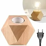 Nizirioo Tischlampe Holz, E27 Nachttischlampe Holzsockel, Kleine Nachttischlampe mit Diamant-Holzsockel, EU-Plug Holzsockel E27 Perfekt für Schlafzimmer/Wohnzimmer/Büro (ohne Glühbirne)