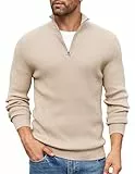 COOFANDY Pullover Herren Troyer Strickpullover Regular Fit Rollkragenpullover mit Reißverschluss 1/4 Zip Winterpullover Pulli Sweater Feinstrickpullover Hautfarbe XL