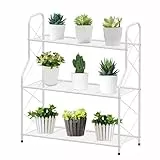 Bomclap Pflanzenregal Blumenregal Metall, 3 Stufen Pflanzenständer Blumentopf Topfhalter für Outdoor Indoor Balkon Garten, Multifunktionales Blumenregal mit großer Kapazität, Weiß
