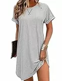 Litherday Damen Nachthemd GroßE GrößEn Sleepshirt Kurzarm Sommer Baumwolle Damennachthemden Sexy Schlafshirt Elegante Rüschen Nachtkleid mit Lotusblattsaum Hellgrau XXL