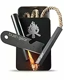 Bush Gear Outdoor Feuerstahl-Set & Zunder in Aluminiumdose inkl. 2X Ersatz-Zunder - Feuerstarter Set für Outdoor Survival Camping Kit - Feuerstein für jedes Wetter - 60 Minuten Brenndauer pro Docht
