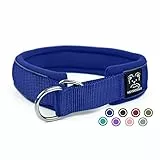 Weich Neopren Gepolstert Hundehalsband (4cm Breite) Reflektierend Hund Halsband mit Robust Nylon & Zugstopp, Bequem Zughalsband Dressurhalsband für Kleine Mittlere Große Hunde Walken M,Dunkelblau