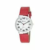 Ravel - Damen - Armbanduhr mit großen Ziffern - Rot/silbernes Ton/weißes Zifferblatt
