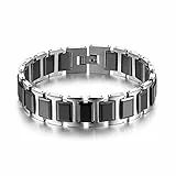 JewelryWe Schmuck Herren Armband 16mm breit schwer Edelstahl Keramik I Rechteck Link Gliederarmband Armreif Armkette Schwarz Silber