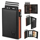 TEEHON Geldbörse Herren, Portmonee Herren mit Münzfach & RFID Schutz, Magnetischer Slim Wallet, Leder Portmonee, 7 Kartenetui, ID-Fenster - Schwarz Orange (Schwarz Orange)
