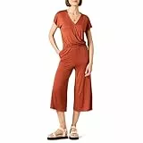 Amazon Essentials Damen Kurzärmeliger Wickel-Overall mit Kurzem Weitem Bein, 52,7cm Beininnenlänge, Lehm, L