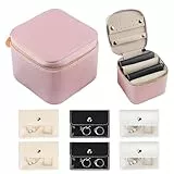 INMORVEN Schmuckkästchen mit 6 Beuteln, 12 Ohrringhaltern | Schmuckorganizer für Reise & Zuhause | Elegantes Geschenk für Mädchen ab 7 Jahren (Rosa)