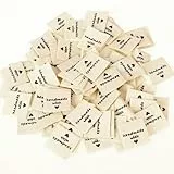 Mozeat Lens 100 Stück Stoffetiketten Handmade Label zum Annähen Beige Handarbeit Etiketten Tags Textiletiketten Kleideretiketten Handmade with Love DIY Näharbeit Deko für Schals Dekor Hut
