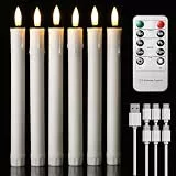 EXTSUD 6er LED Stabkerzen Wiederaufladbare LED Stabkerzen mit Timer und Fernbedienung Weicher Silikon Wachskern, Einzigartiges Tranen-Design LED Kerzen fur Zimmer Hochzeit Esstisch und Gartenparty