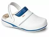 DIAN Clog- Ultraleichter, Antibakteriall, Rutschfester Sicherheitstrainer, ideal für Krankenhaus-, Gesundheits-, Küchen- und Reinigungspersonal, Mar Weiß/Blau, Weiß Blau Mar, 39 EU