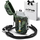LcFun Lichtbogen Feuerzeug Elektrisch, Notfall Survival Ausrüstung, Wasserdicht Winddicht Elektrisches Feuerzeug, USB C Wiederaufladbar Plasma Feuerzeuge Geschenke für Männer (Tarnung)