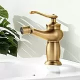 Rehomthy Einhebel Bidetarmatur, Bidet Wasserhahn, Waschtischarmatur mit Drehbarer Auslauf, G3/8-Standardanschluss, Antikes Messing