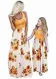 OMZIN Mama Und Ich Maxikleider Blumendruck Ostern Tank Kleid ärmellos Mutter Und Tochter Matching Outfits Gelbe Blume S