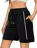 Litherday Shorts Damen Kurze Hose Baumwolle Sporthose Kurz Sommer High Waist Sport Shorts Jogginghose mit Taschen zum Fitness Running Gym Schwarz M